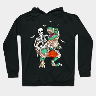 Skeleton Riding Mummy Dinosaur T Rex Kids Funny Halloween Hoodie